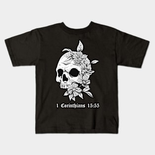 Skull with flowers 1 Corinthians 15:55 Kids T-Shirt